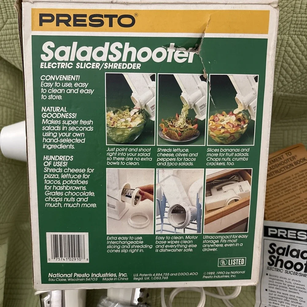 Vintage Presto Salad Shooter Electric Slicer Shredder 02910- 5 Cones Tested work